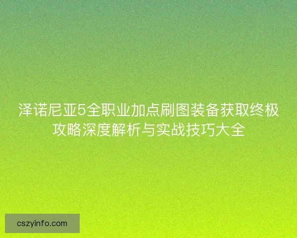 泽诺尼亚5全职业加点刷图装备获取终极攻略深度解析与实战技巧大全