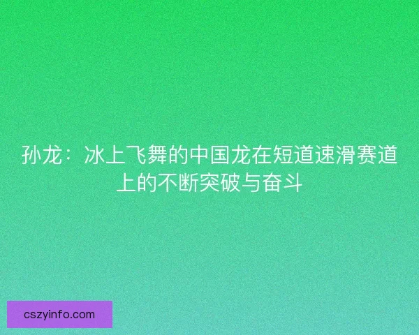 孙龙：冰上飞舞的中国龙在短道速滑赛道上的不断突破与奋斗